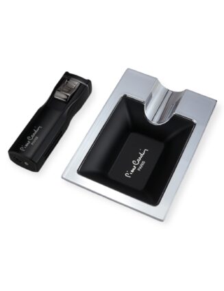 Cigar Set Premium ashtray and jet flame lighter in Black & silver